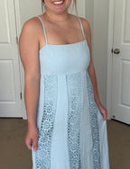 Blue Woven Lace Trim Maxi Dress