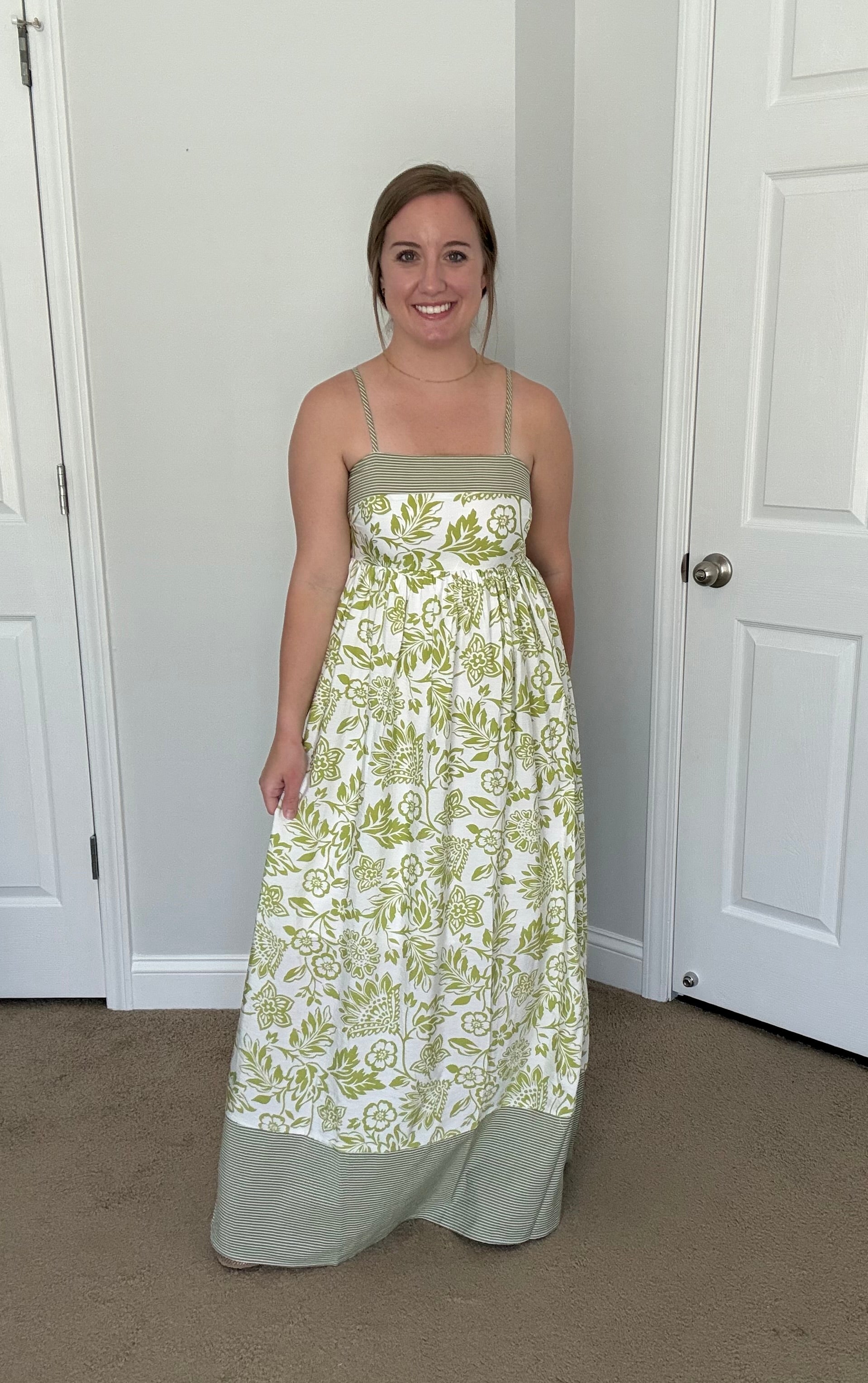 Green Floral Print Empire Waist Maxi Dress