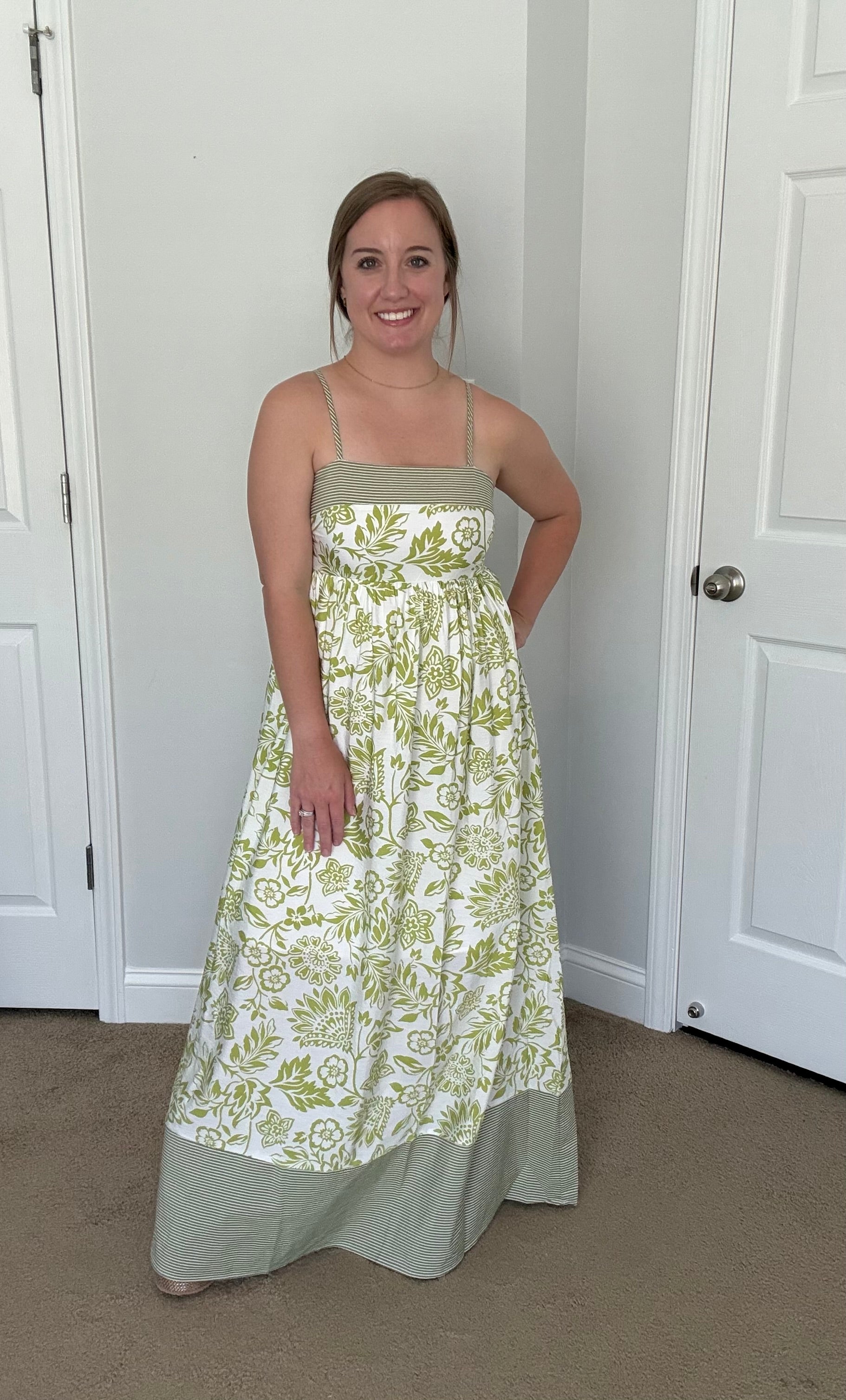 Green Floral Print Empire Waist Maxi Dress