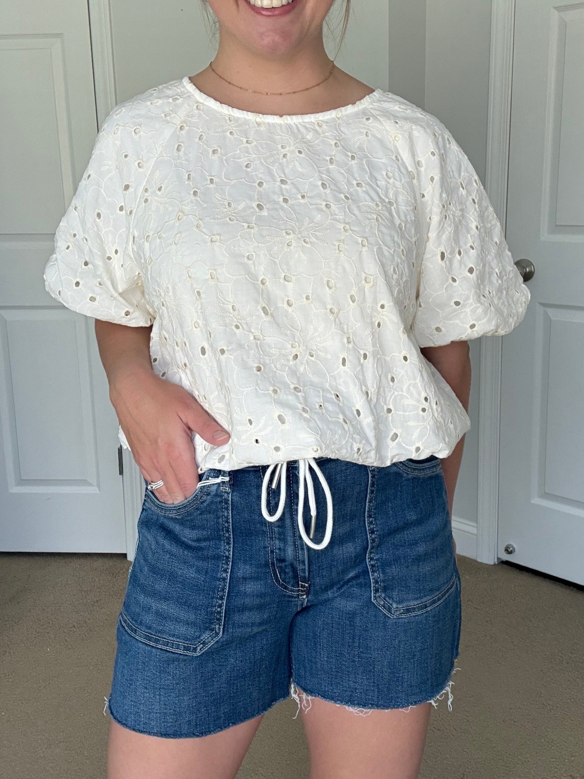 High Rise Drawstring Denim Shorts
