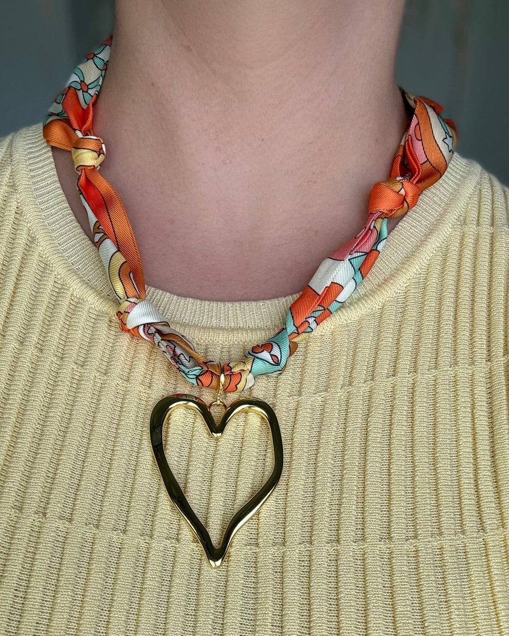Scarf Necklace with Heart Charm
