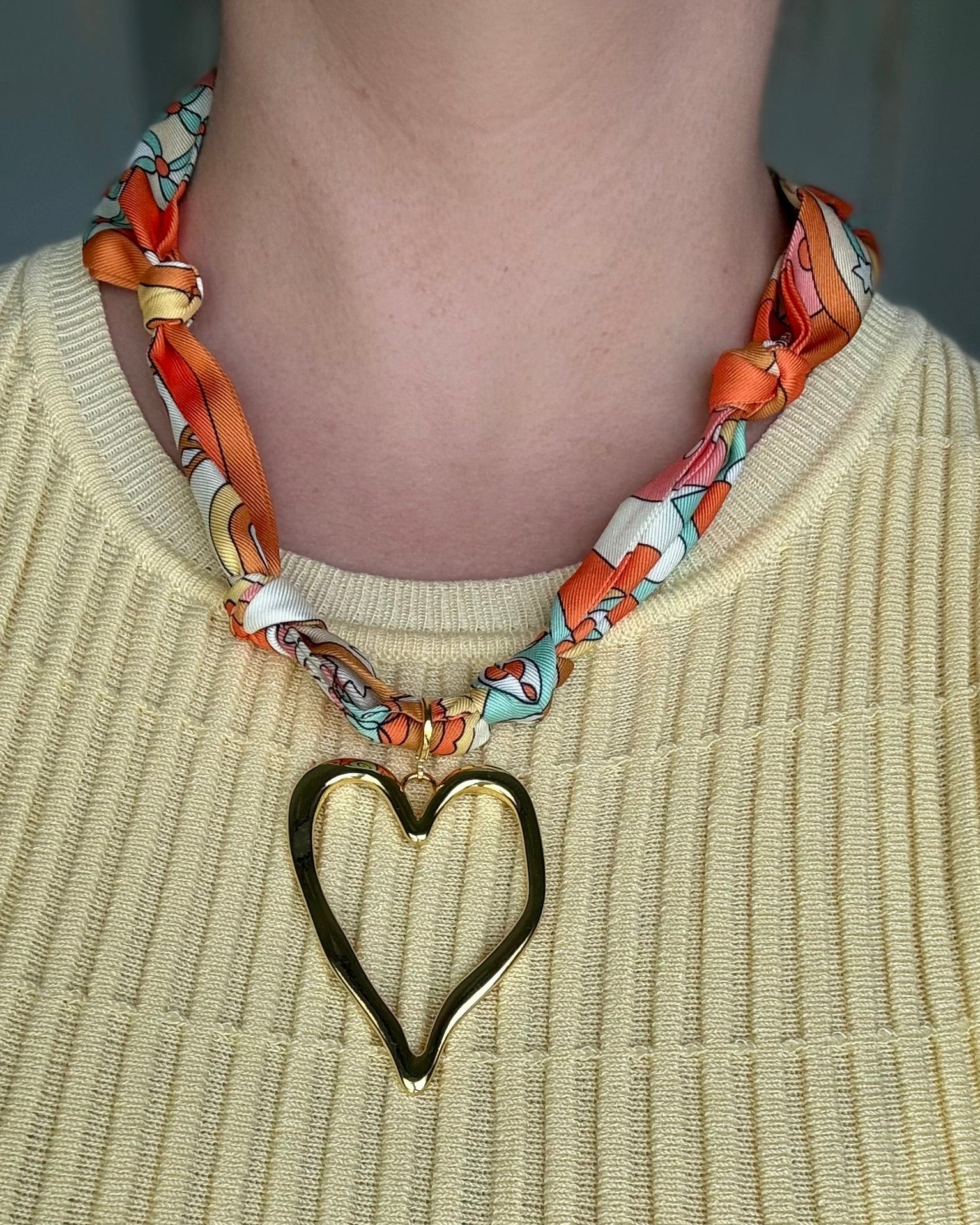 Scarf Necklace with Heart Charm