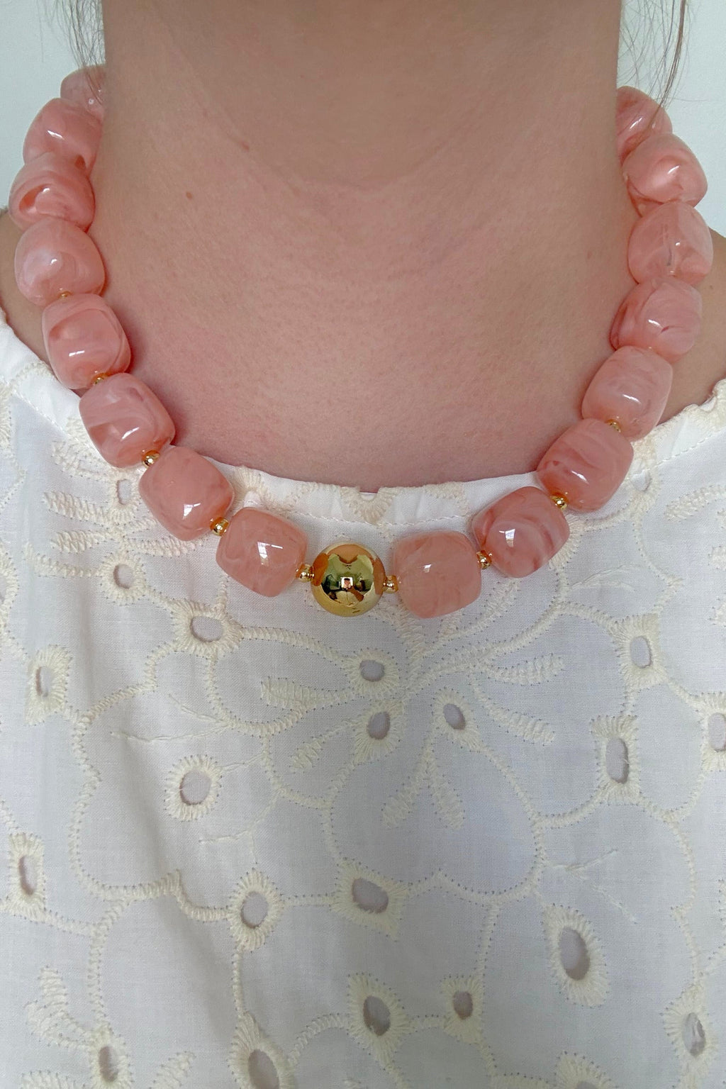 Jennifer Chunky Pink Beaded Necklace