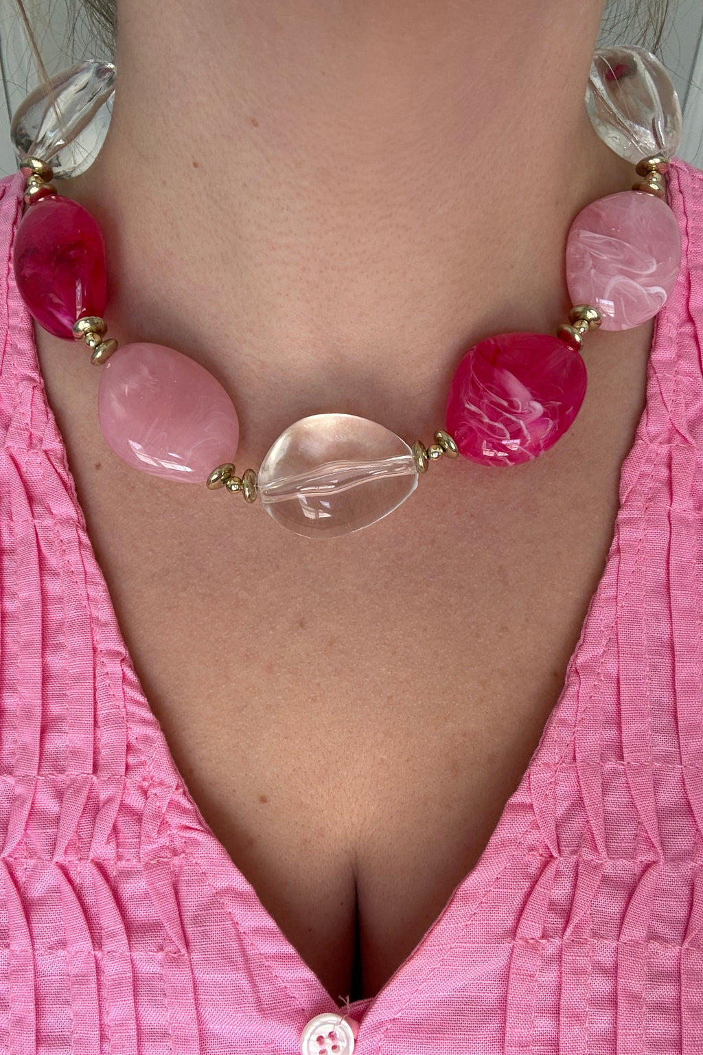 Pink and Clear Beaded Necklace
