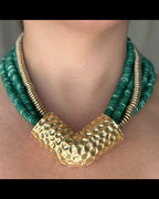 Green Beaded Necklace with Gold Pendant