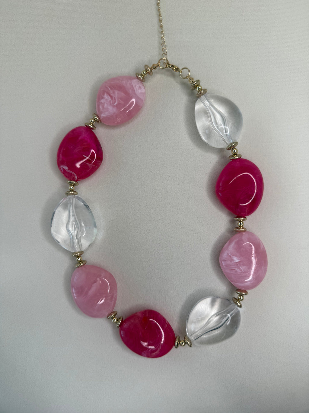 Pink and Clear Beaded Necklace