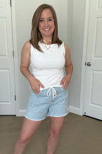 High Rise Elastic Waistband w/ Drawstring Striped Shorts