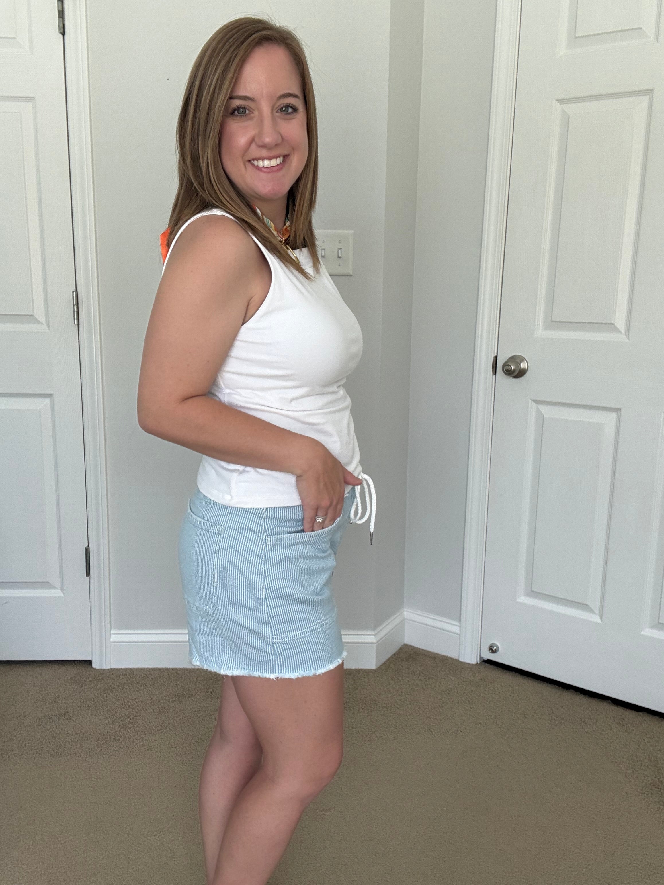 High Rise Elastic Waistband w/ Drawstring Striped Shorts