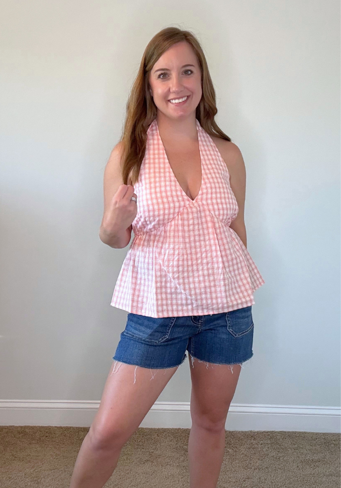 Pink and White Plaid Halter Top