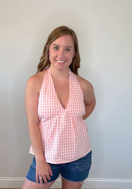 Pink and White Plaid Halter Top