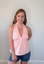 Pink and White Plaid Halter Top