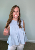 Baby Blue Pleated High-Low Sleeveless Top