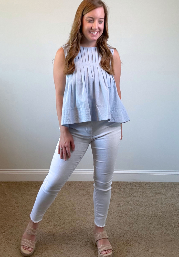 Baby Blue Pleated High-Low Sleeveless Top