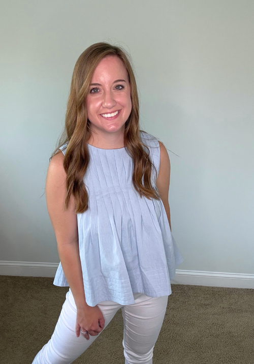 Baby Blue Pleated High-Low Sleeveless Top