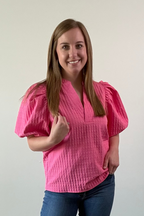 V-Neck Textured Puff-Sleeve Top